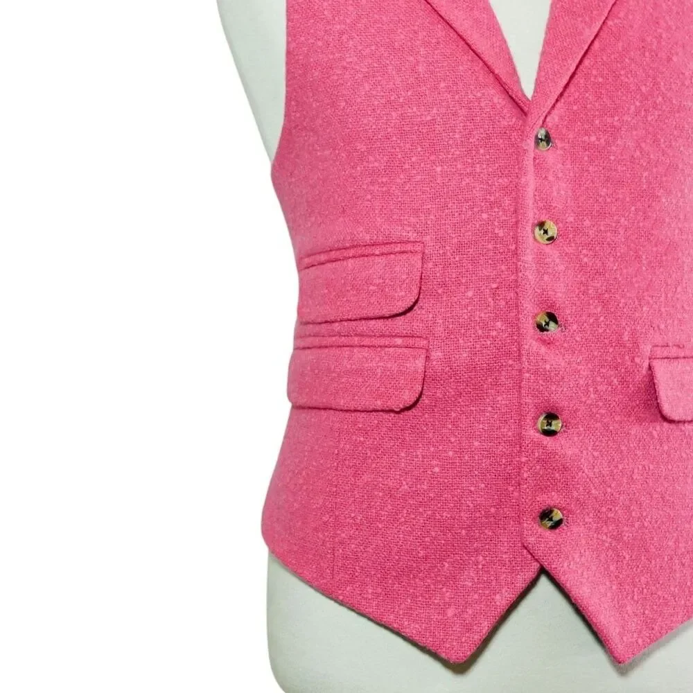 Mens 46R Pink Wool Waistcoat Vest Notch Lapel Formal Wedding Business Party Prom